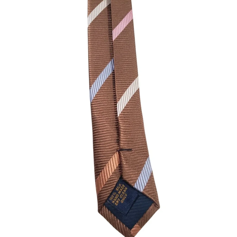 Henry Jacobson REPP Mens Tie Necktie‎ Designer Luxury Handmade Brown Stripes